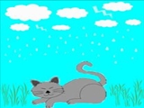 گربه کوچولو زیر باران 